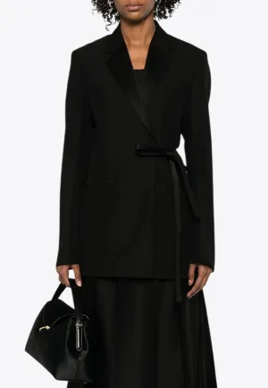 Satin-Lapels Wrap Blazer
