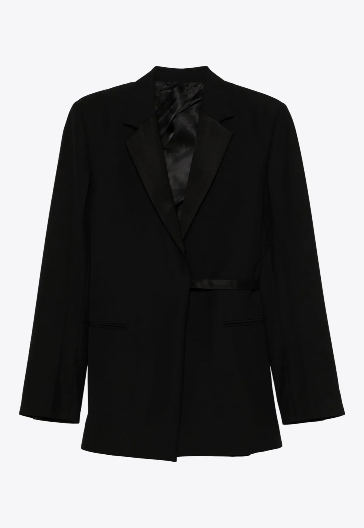 Satin-Lapels Wrap Blazer