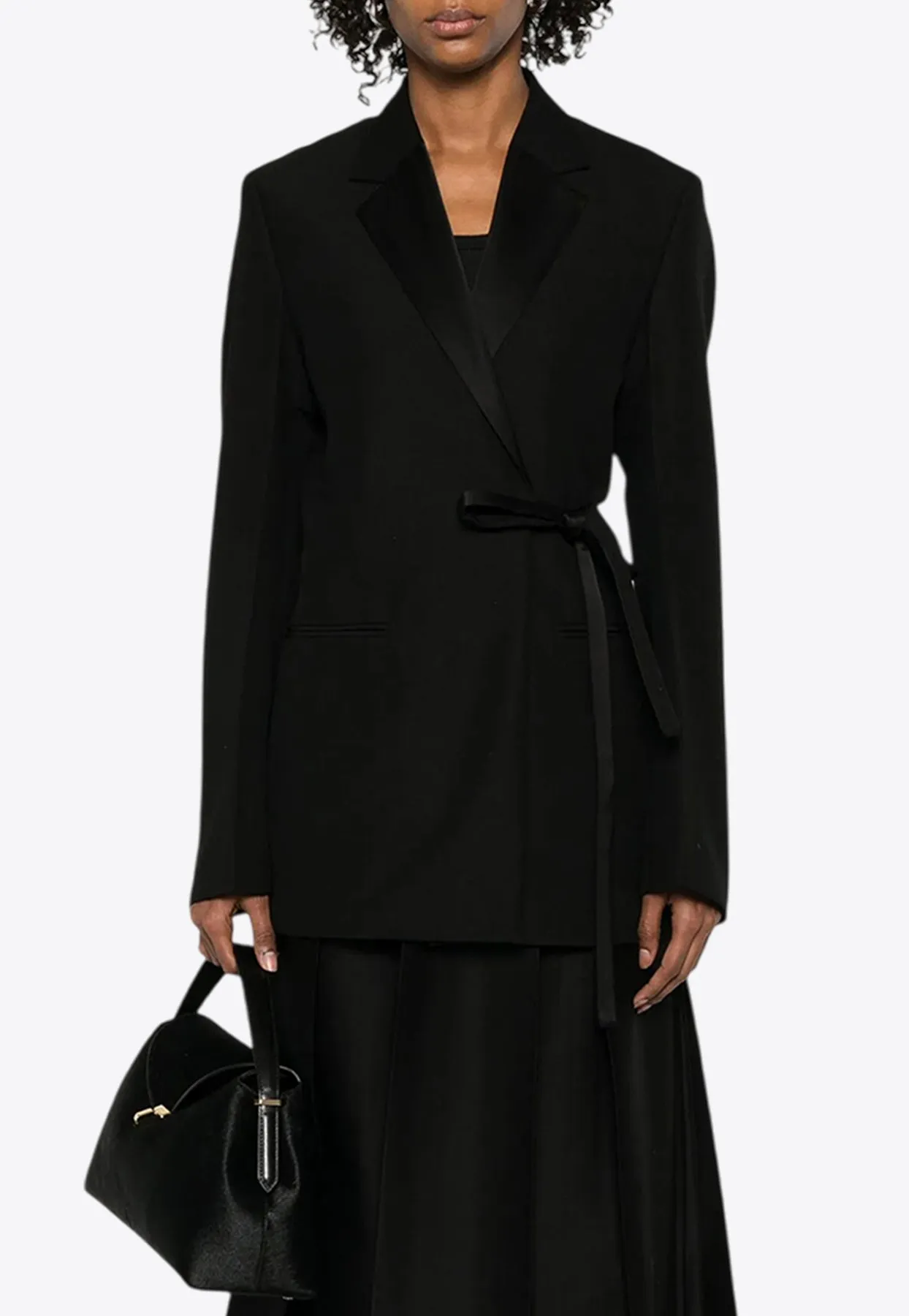 Satin-Lapels Wrap Blazer