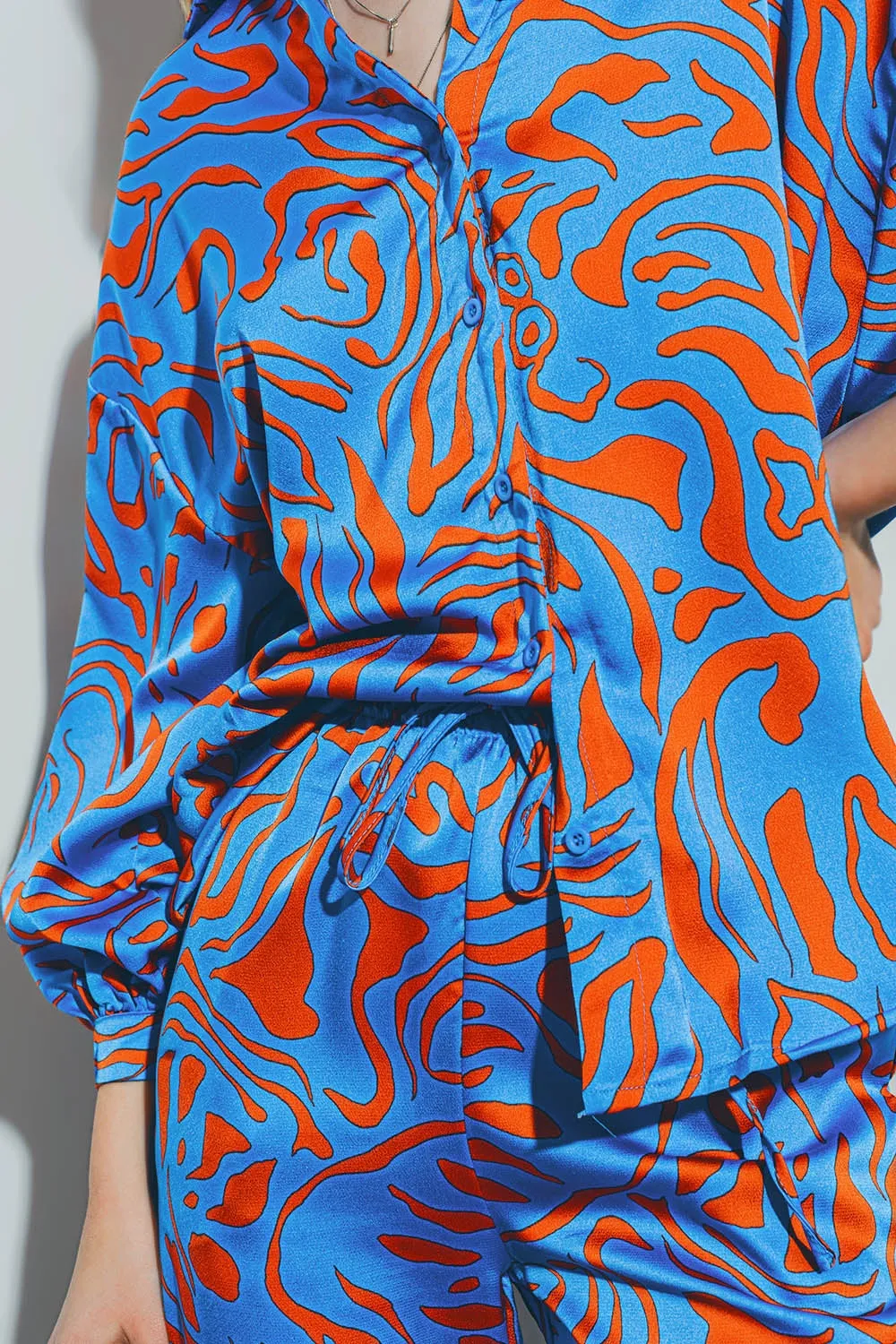 Satin Shirt with Balloon Sleeves in Blue