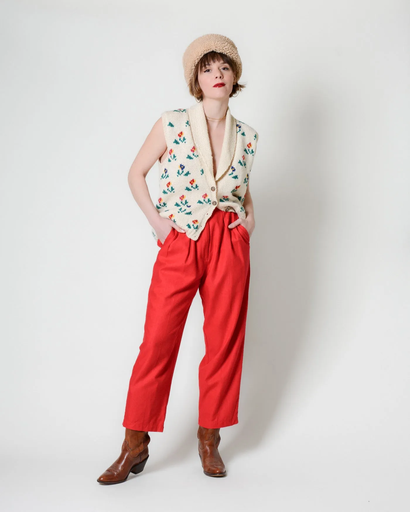 Scarlet Raw Silk Pleated Pants ~ 26W