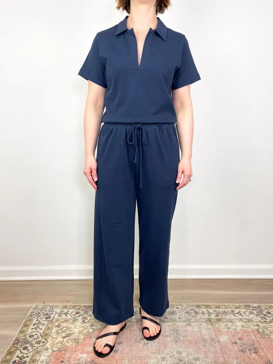 Seamed Wide Leg Pant in Dark Navy