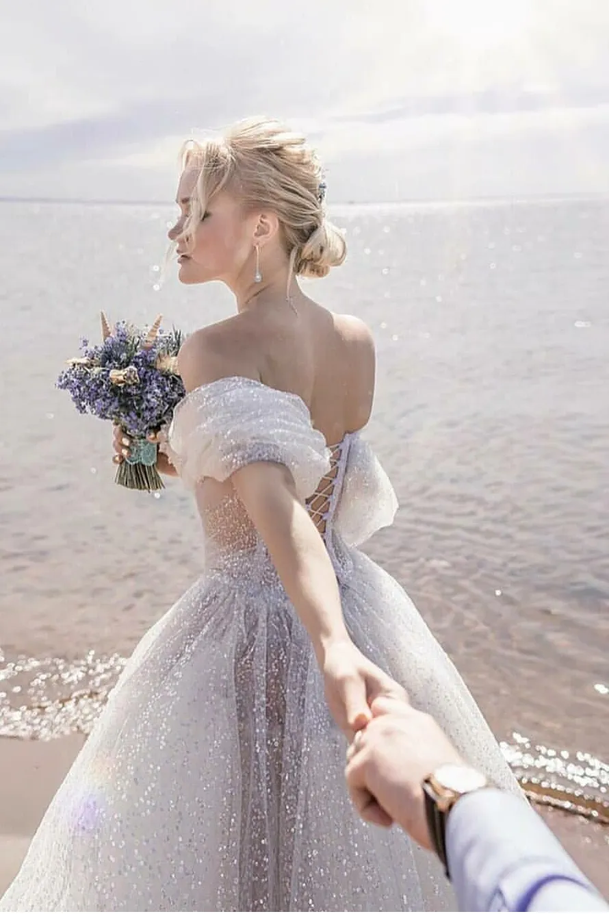 Sequin and Crystals Wedding Dresses Off-the-shoulder