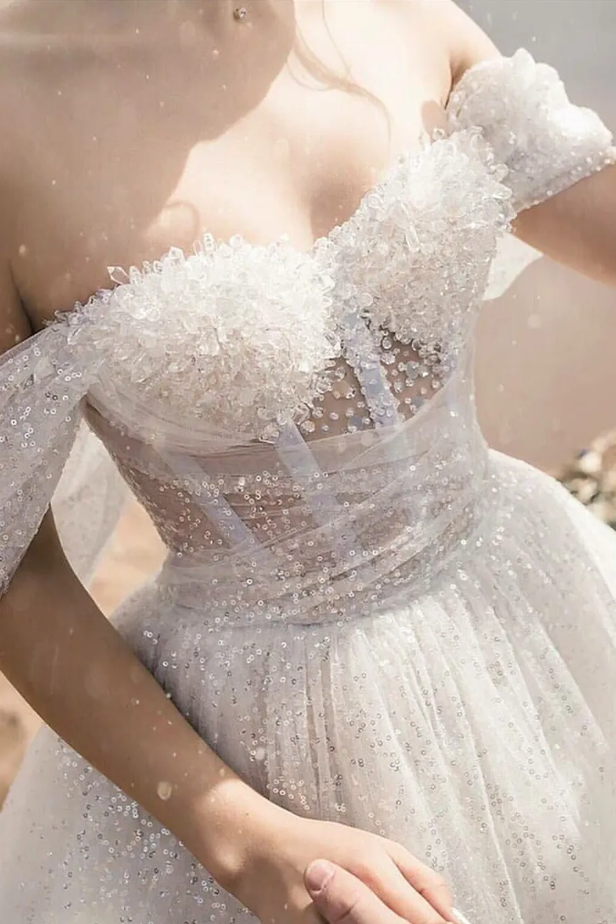 Sequin and Crystals Wedding Dresses Off-the-shoulder