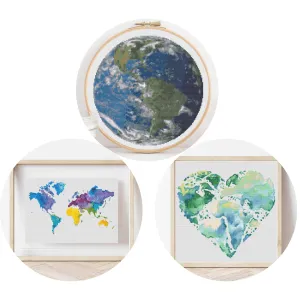 Set of 3 Cross Stitch Pattern, Instant PDF Download, Earth Art, Modern Cross Stitch Tutorial, Interior Embroidery, Counted Stitch Pattern
