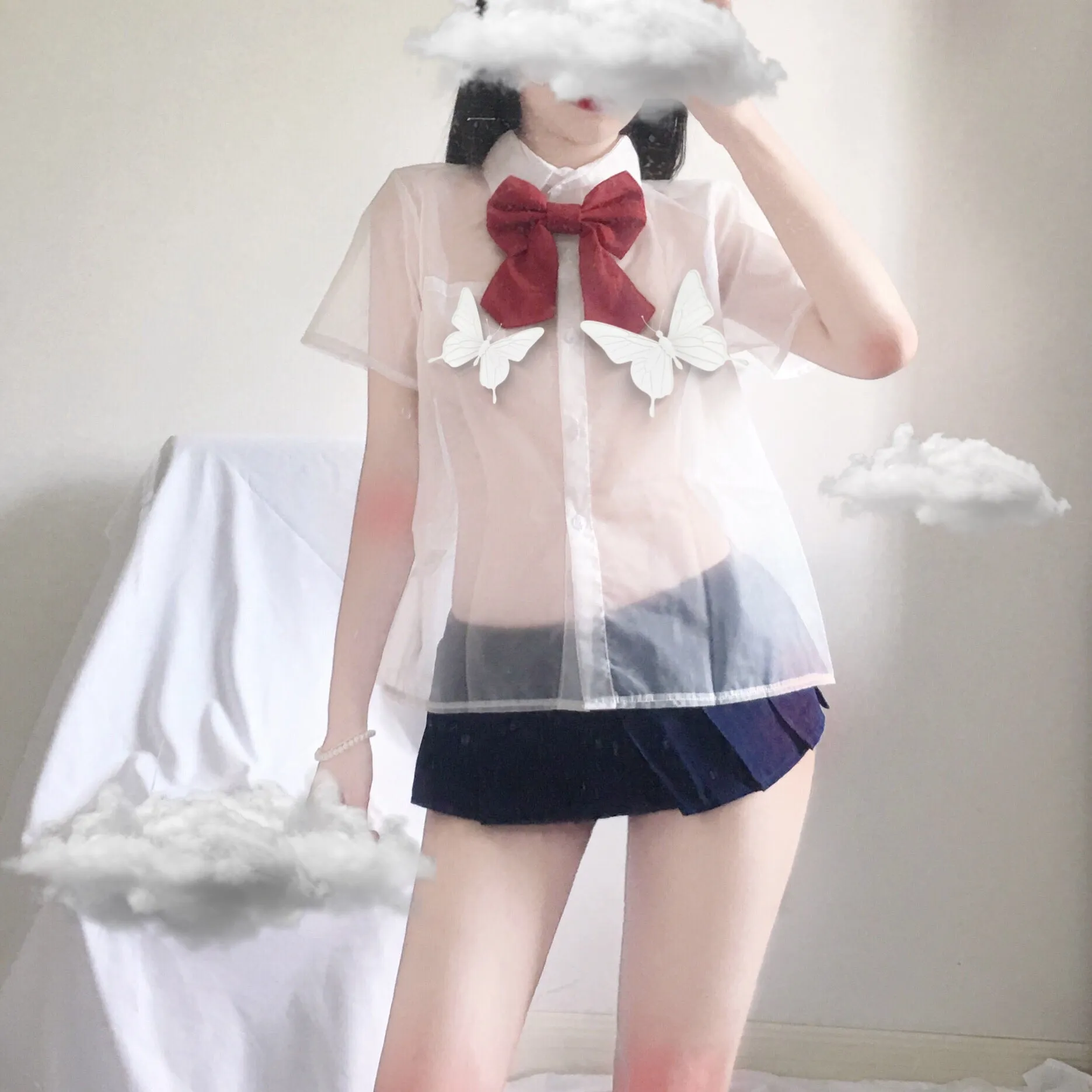 Sexy student top   pleated skirt uniform set yc22376