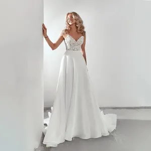 Sexy V Neck Wedding Dresses Side Split Backless Bride Gowns Modern Party Bridal Gowns Wedding reception Dress For Bride