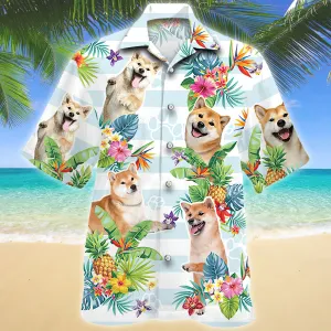 Shiba Inu Tropical Flower Hawaiian Shirt