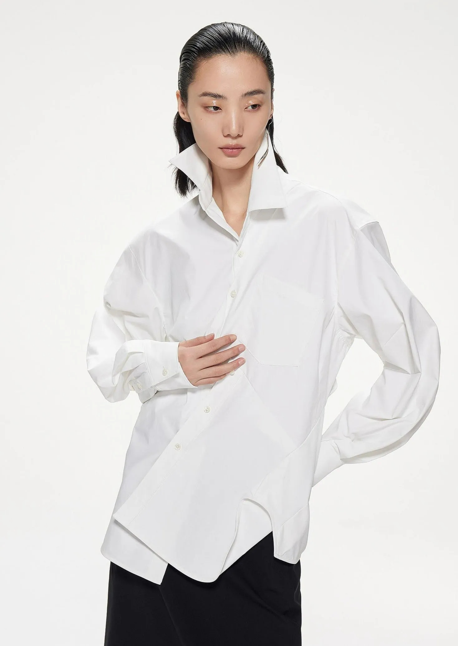Shirts / JNBY Loose Fit Asymmetric Turndown CollarLong Sleeve Shirt