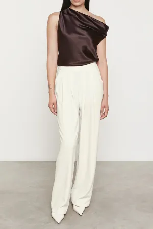 Silk Bias Off-Shoulder Top in Brown