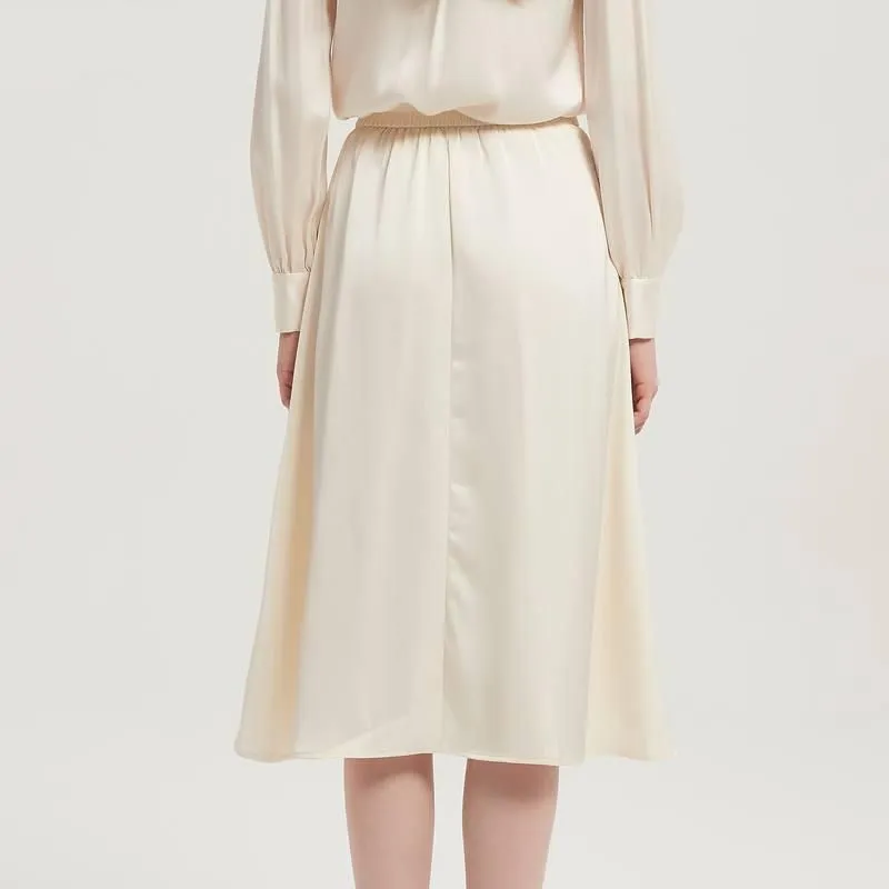 Silk Satin Long Skirt - Elegant Vintage A-line Midi