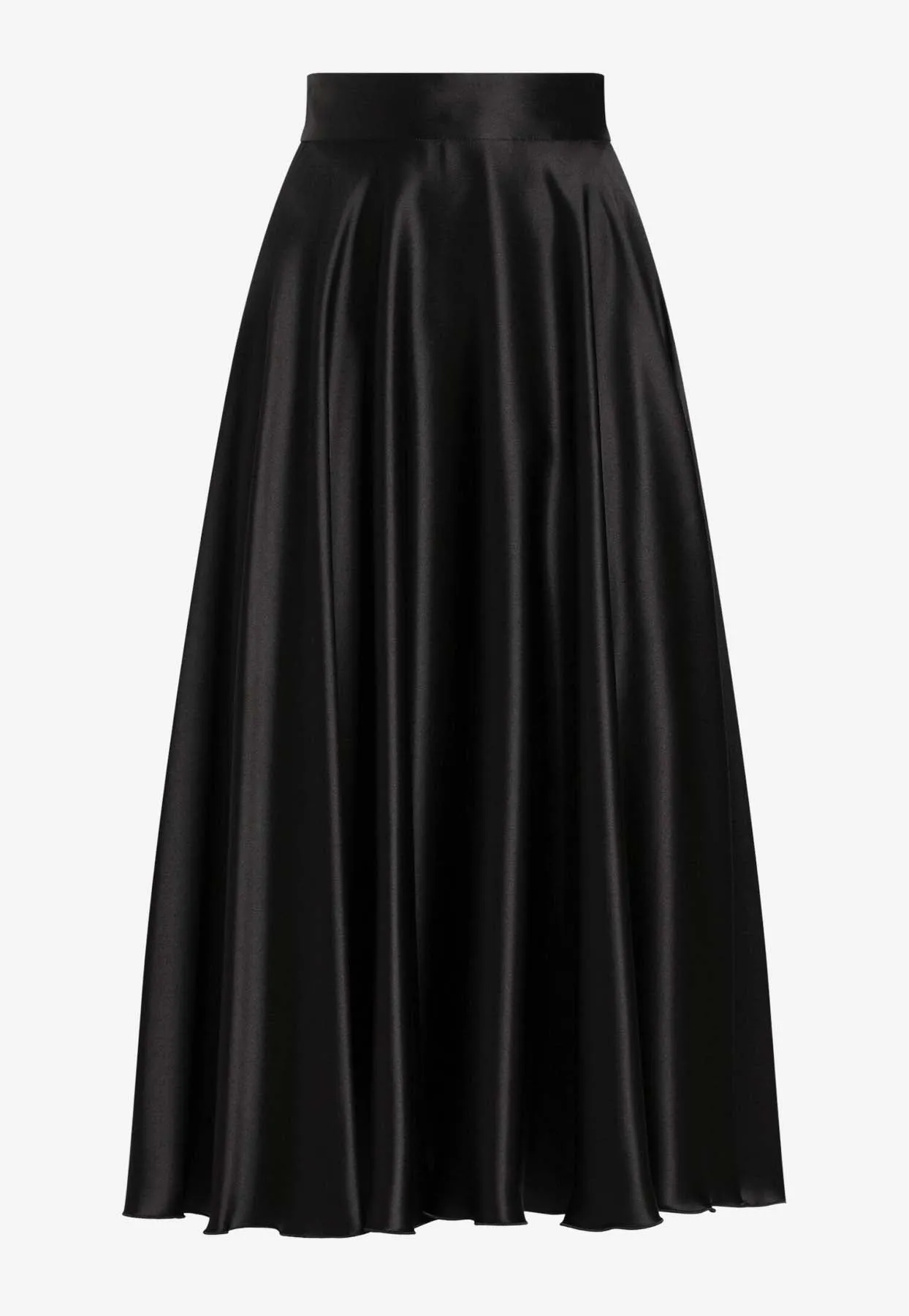 Silk Satin Midi Flared Skirt
