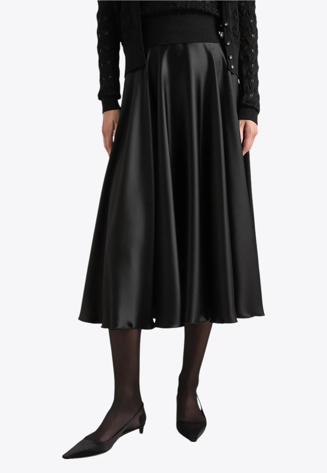 Silk Satin Midi Flared Skirt