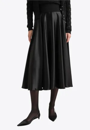 Silk Satin Midi Flared Skirt