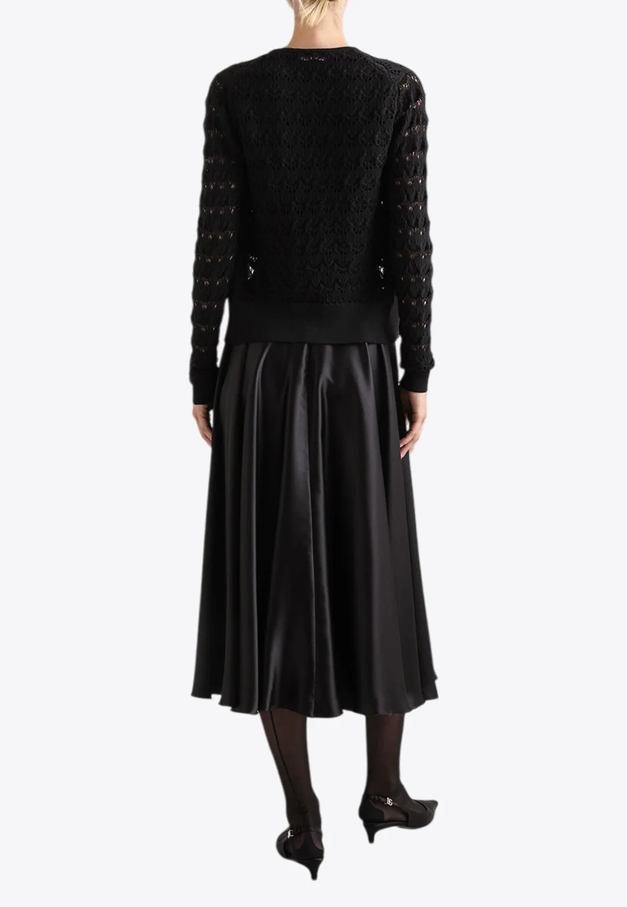 Silk Satin Midi Flared Skirt