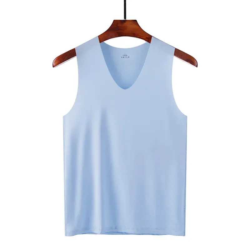 Silk Tank Tops Seamless Mens Vest Sleeveless Sport Bodysuit Vest For Men Clothing Plain Casual Summer Tank Undershirts Cool Gym