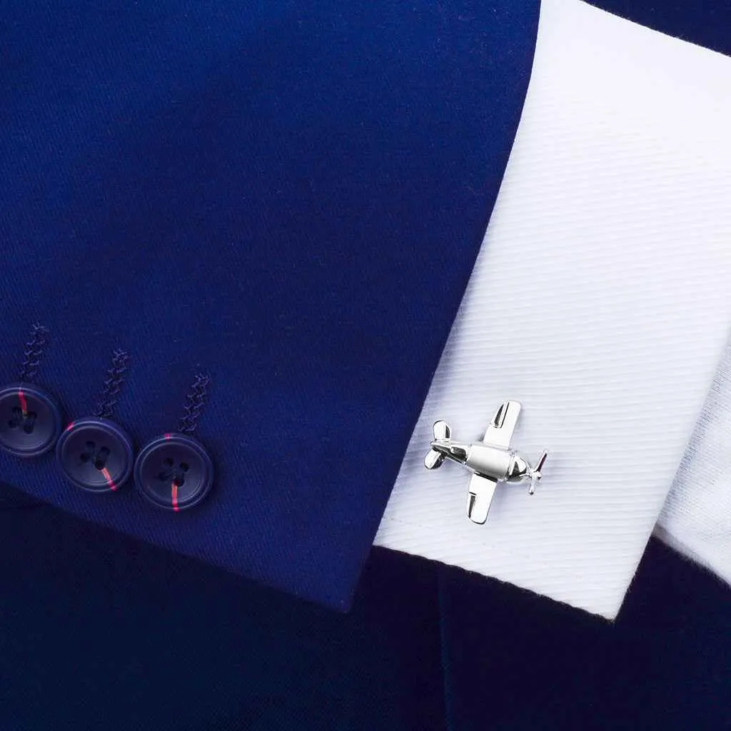 Silver-Tone Bomber Aircraft Cufflinks