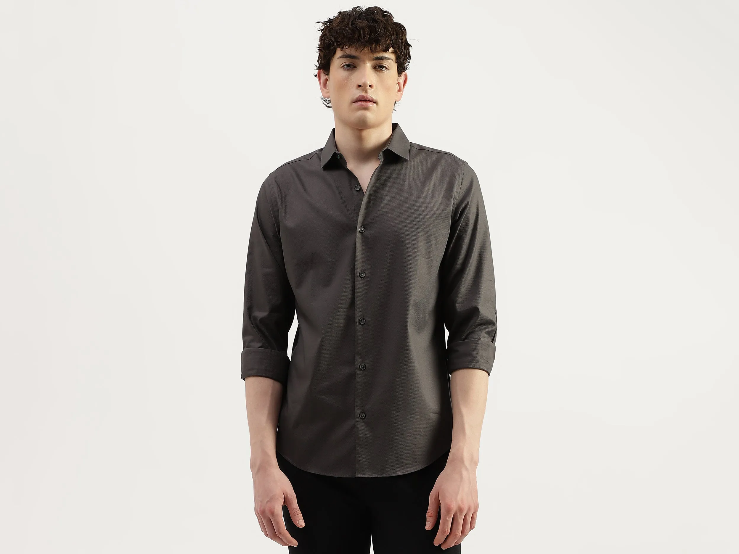Slim Fit Cut Away Collar Solid Shirts