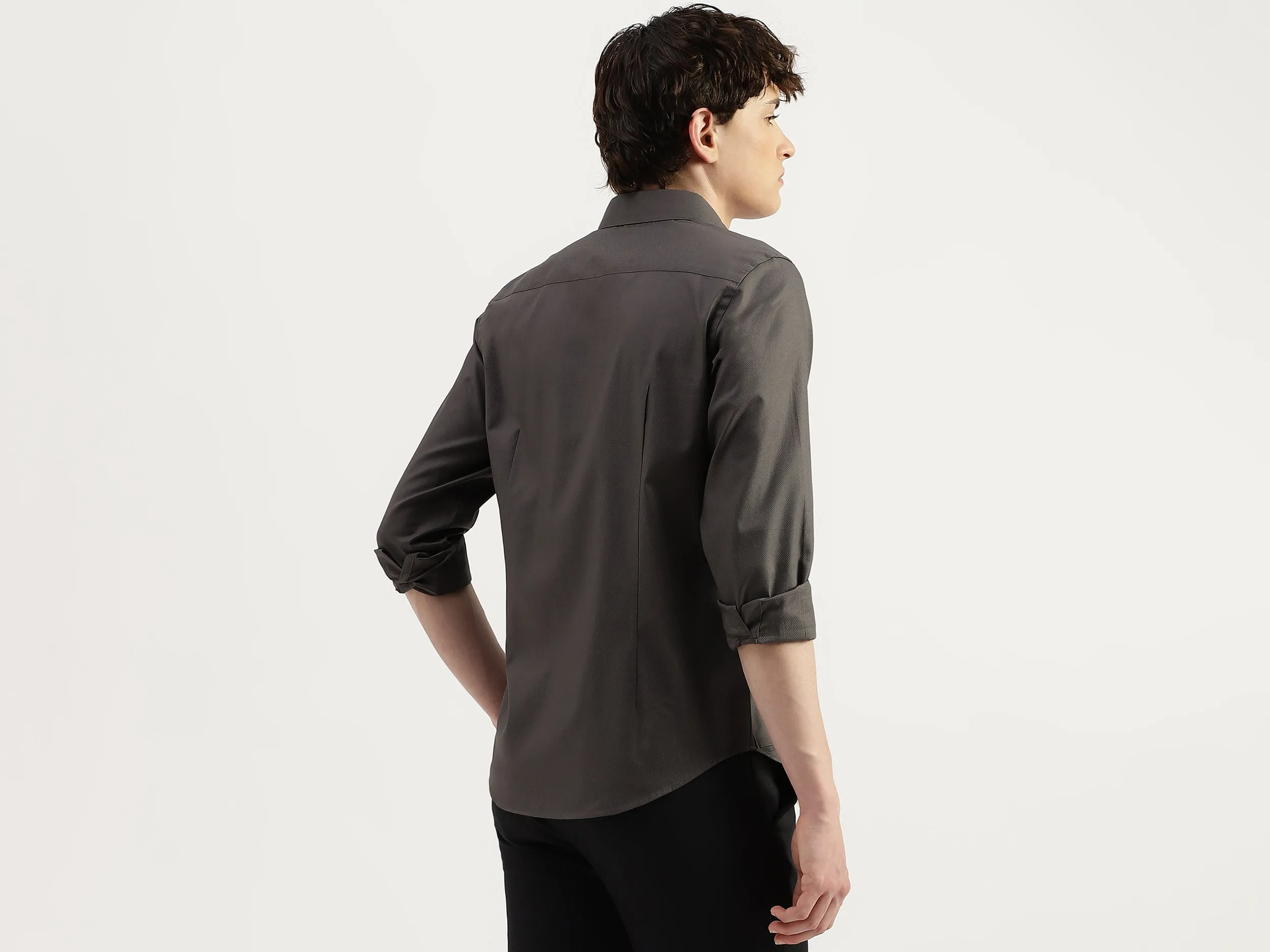 Slim Fit Cut Away Collar Solid Shirts