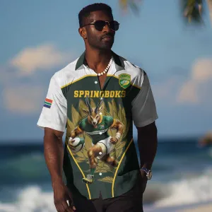 South Africa Rugby Personalised Hawaiian Shirt Springboks Mascot With King Protea -  African Pattern LT15