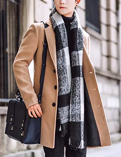 Springrain Men's Notched Lapel Single breasted Long Pea Coat Trench Coat (Khaki, Medium)