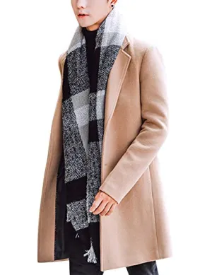 Springrain Men's Notched Lapel Single breasted Long Pea Coat Trench Coat (Khaki, Medium)