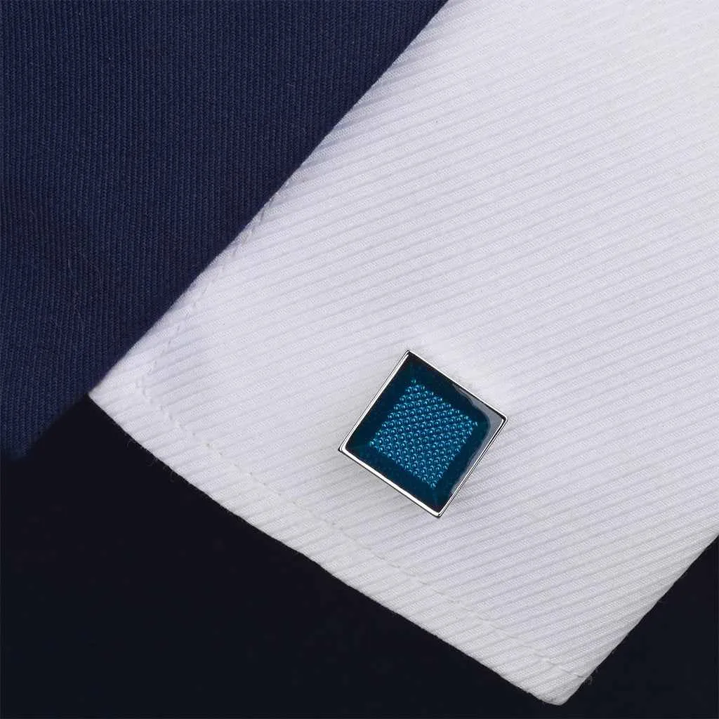 Square Transparent Blue Resin Cufflinks