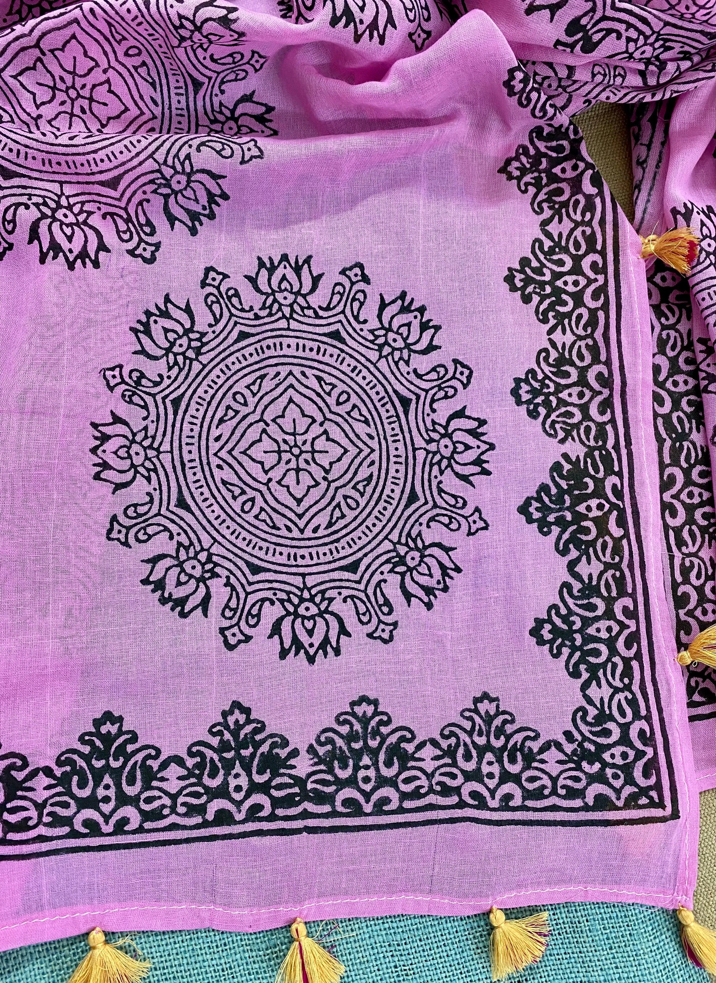 Strawberry Crush Block Printed Muslin Scarf