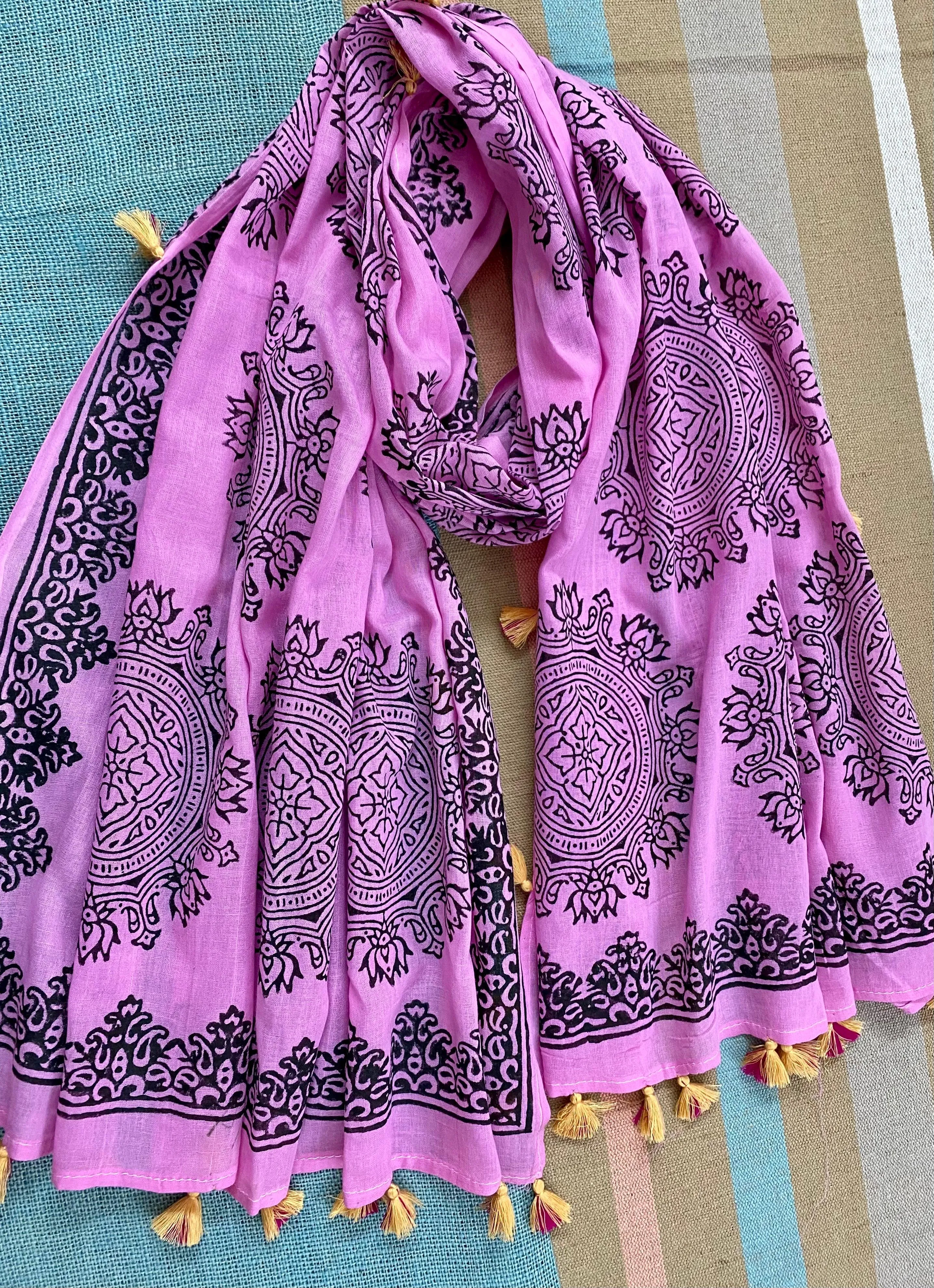 Strawberry Crush Block Printed Muslin Scarf