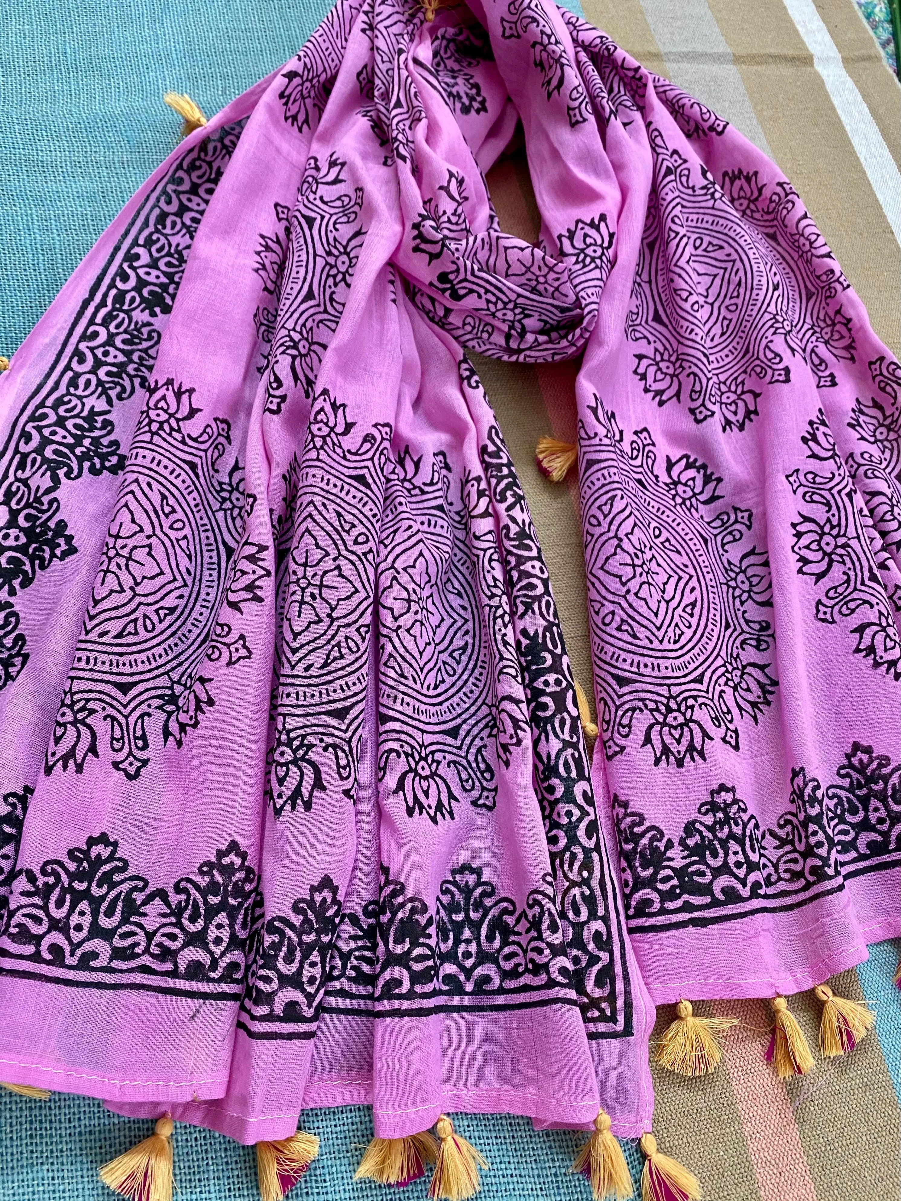 Strawberry Crush Block Printed Muslin Scarf