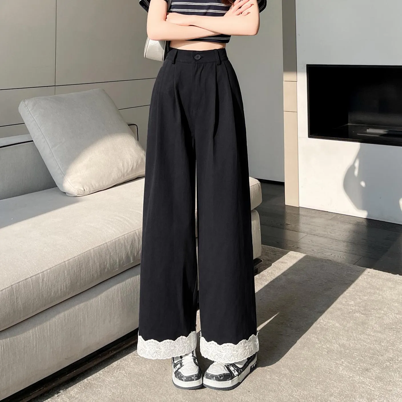 Stylish Patchwork Wide Leg Trousers for Trendy Women