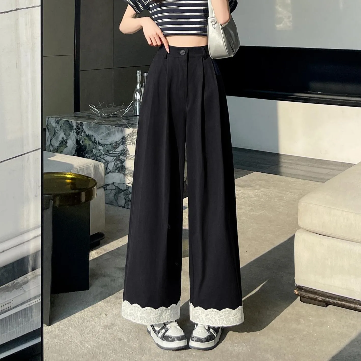 Stylish Patchwork Wide Leg Trousers for Trendy Women