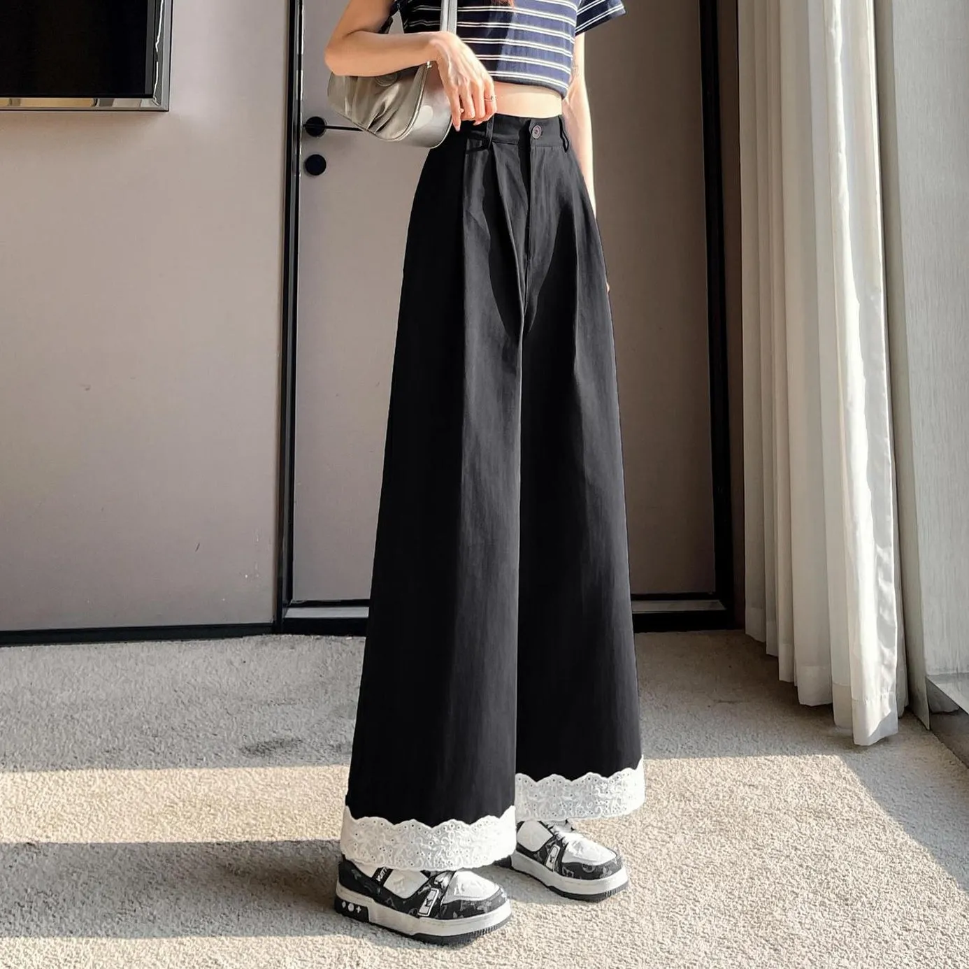Stylish Patchwork Wide Leg Trousers for Trendy Women
