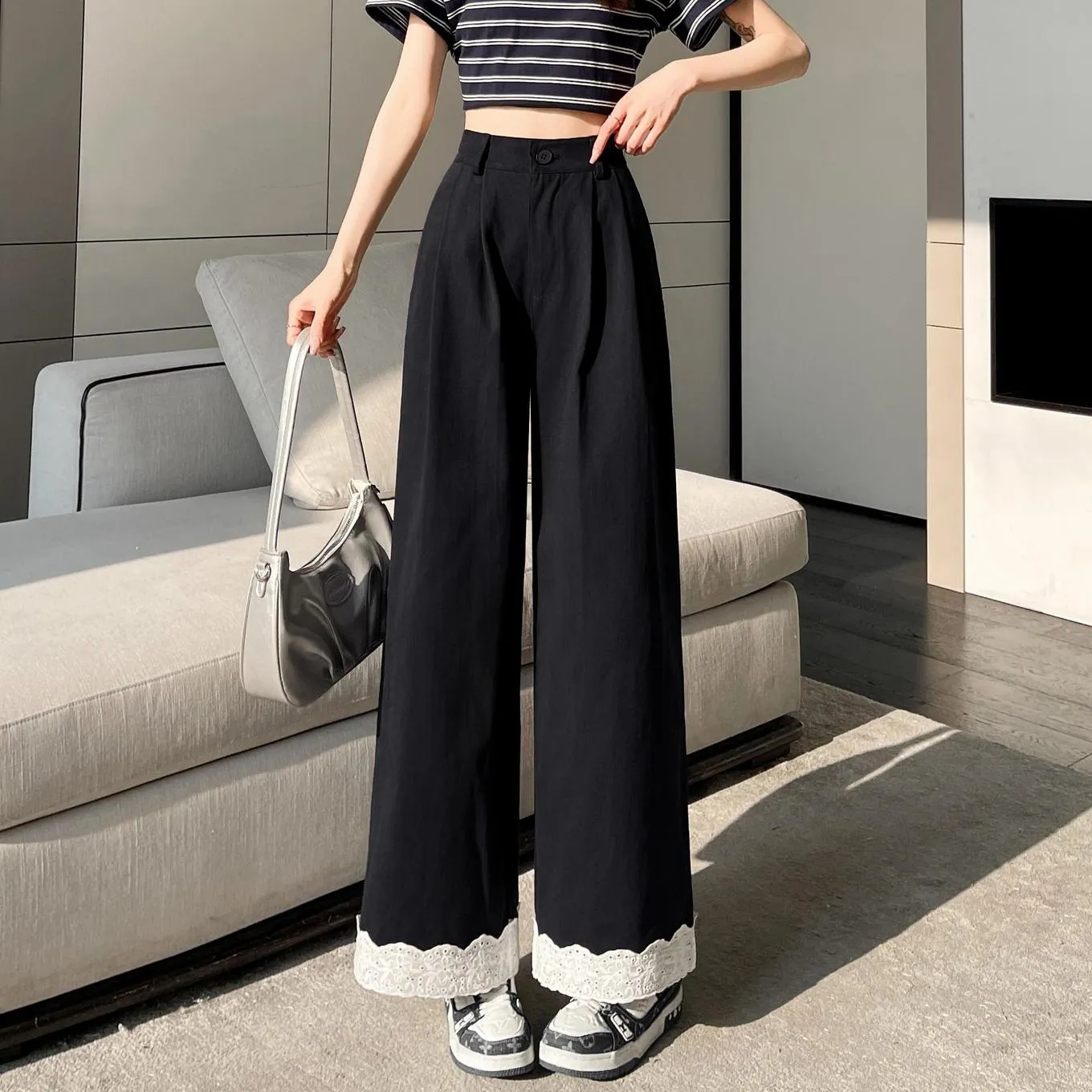 Stylish Patchwork Wide Leg Trousers for Trendy Women