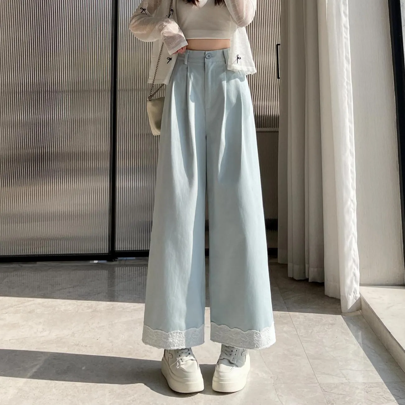 Stylish Patchwork Wide Leg Trousers for Trendy Women