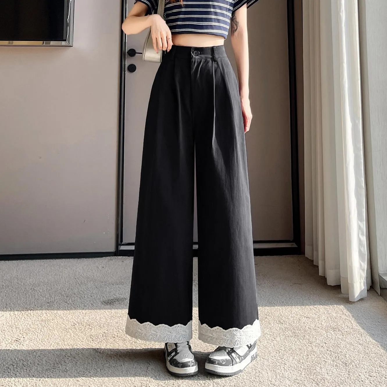 Stylish Patchwork Wide Leg Trousers for Trendy Women