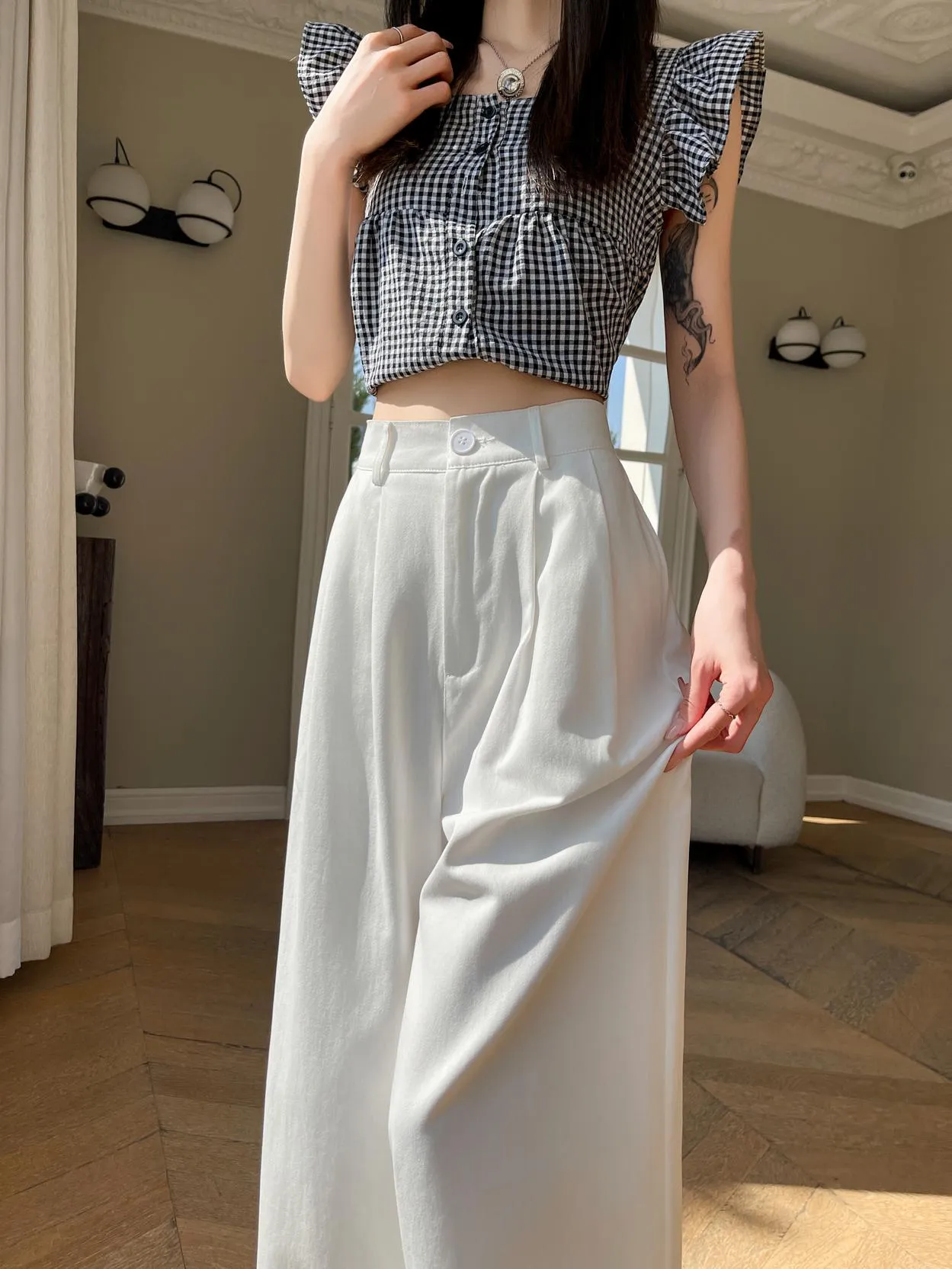 Stylish Patchwork Wide Leg Trousers for Trendy Women