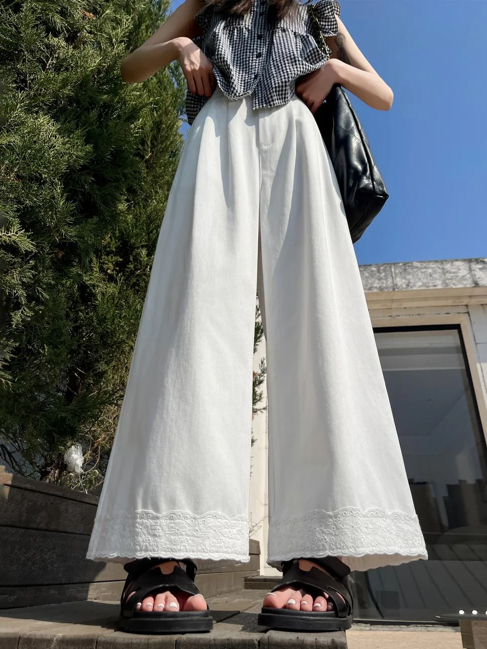 Stylish Patchwork Wide Leg Trousers for Trendy Women