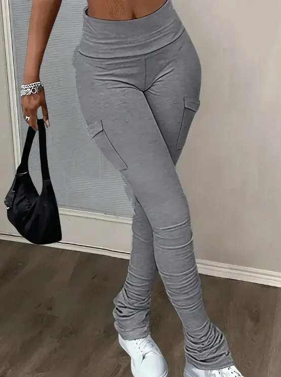 Stylish Pleated High-Waist Pants with Utility Pocket Details