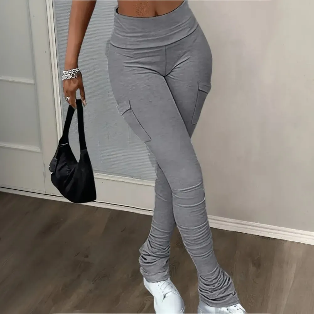 Stylish Pleated High-Waist Pants with Utility Pocket Details