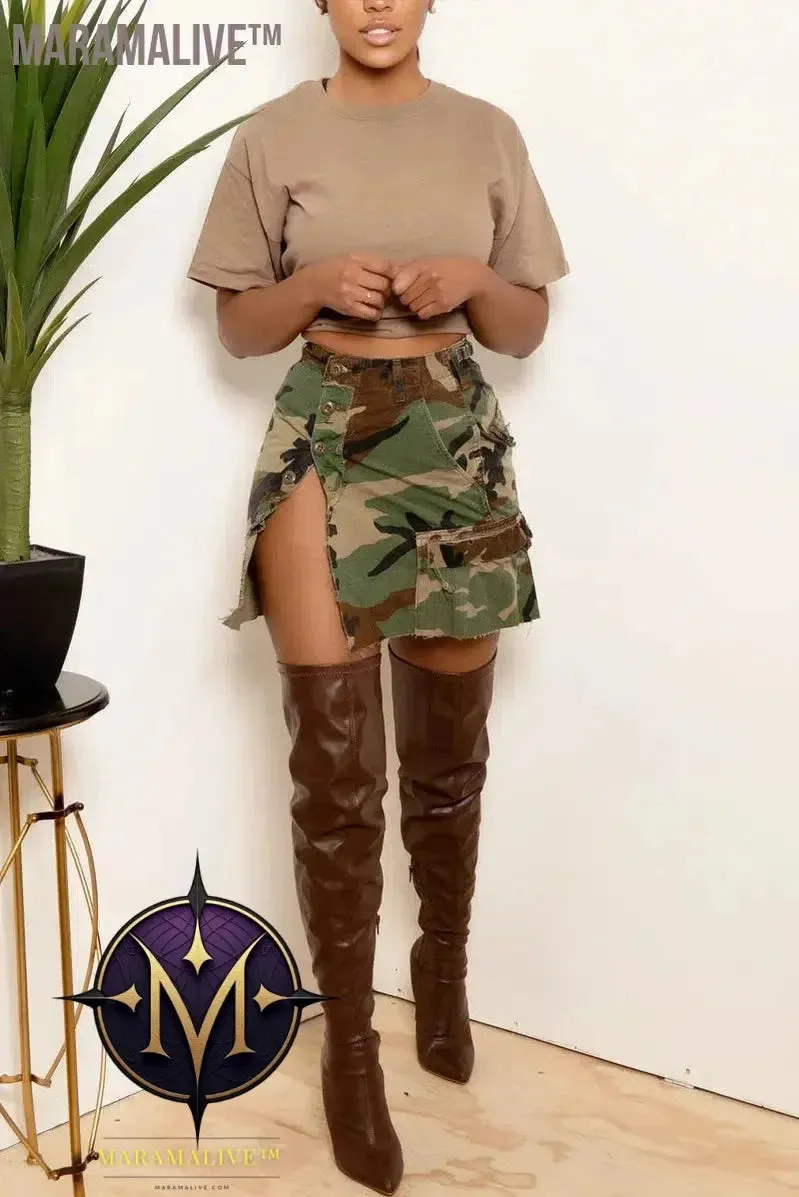 Summer Ladies Camouflage Skirt 2024 Open Window Shopping Can Wear Comfortable Casual Women Bag Buttock Short Skirt