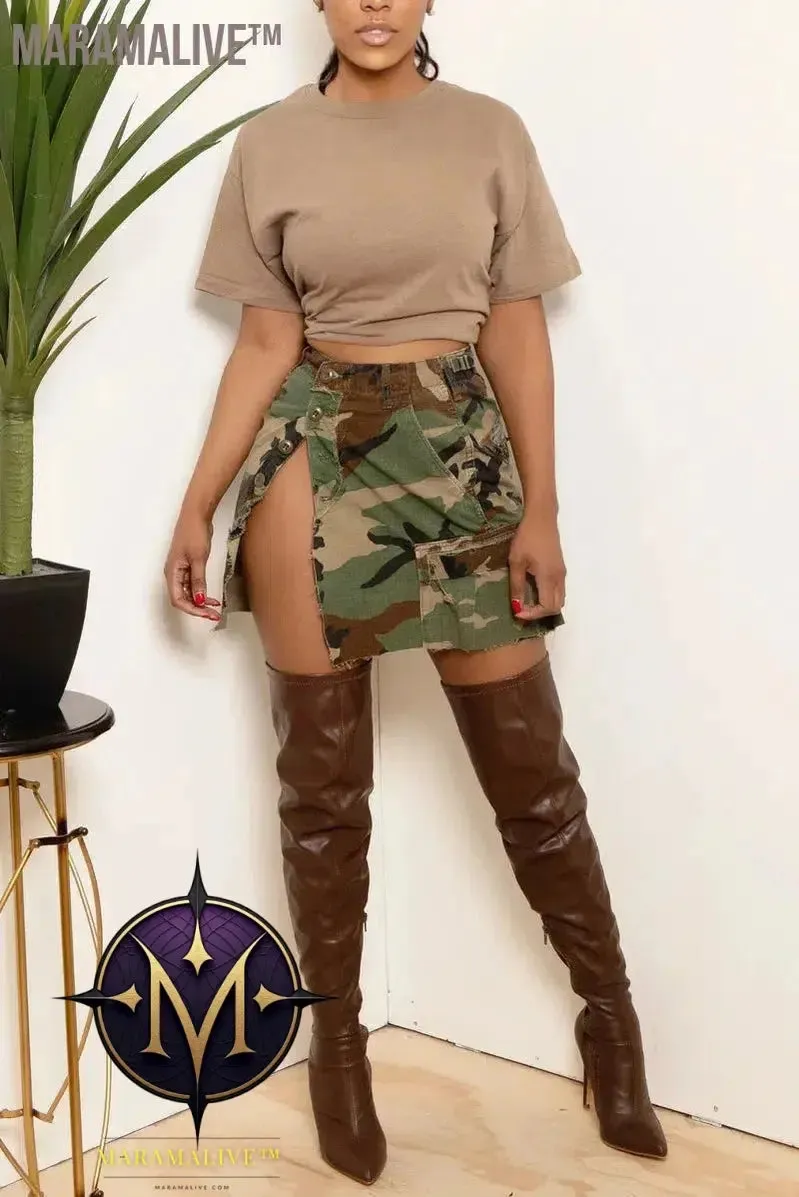 Summer Ladies Camouflage Skirt 2024 Open Window Shopping Can Wear Comfortable Casual Women Bag Buttock Short Skirt