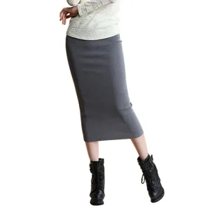 Summer Sexy Chic Pencil Skirts Office Look knitting Mid-Calf Solid Skirt Casual Slim Hip Women ladies skirts Saias Feminino Y3