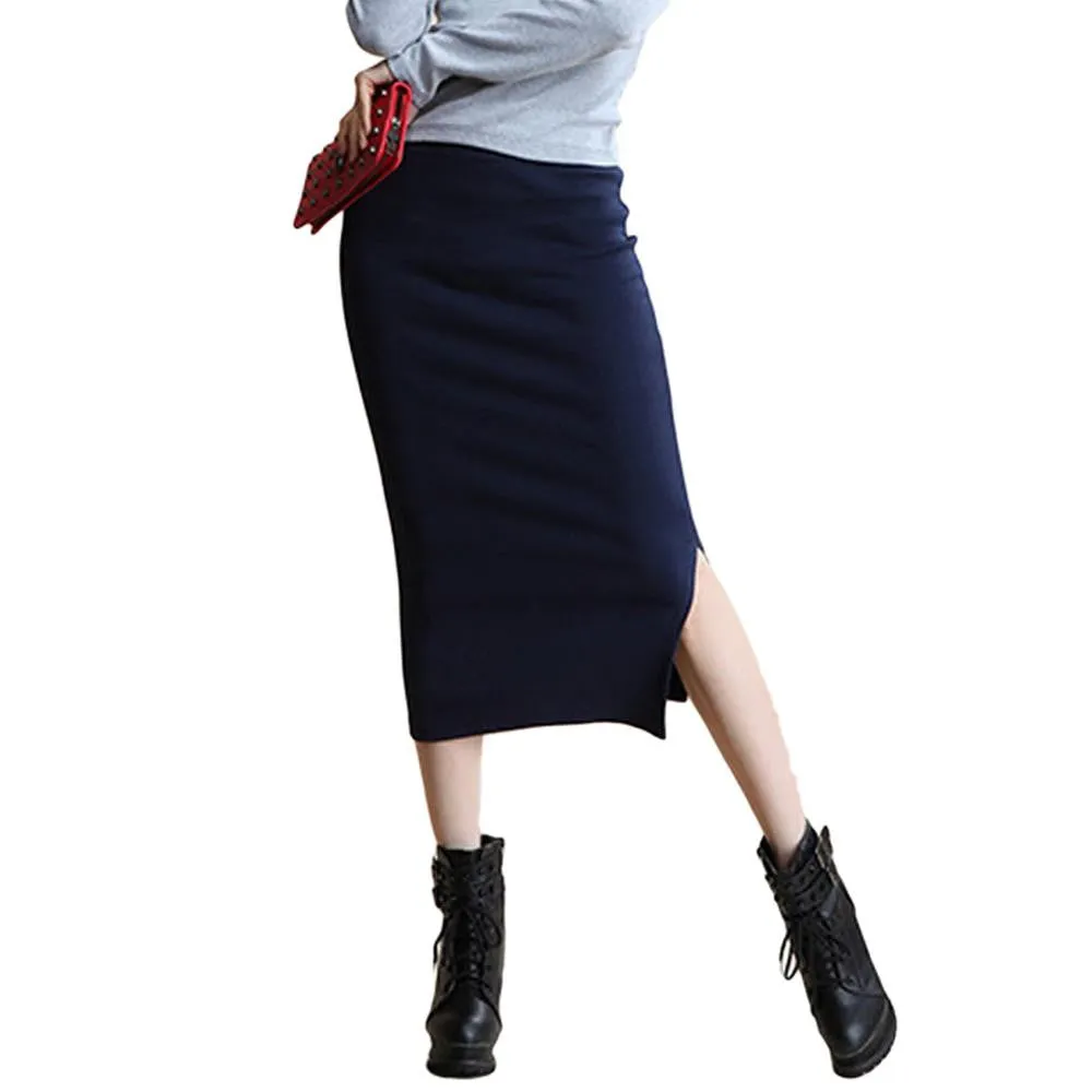 Summer Sexy Chic Pencil Skirts Office Look knitting Mid-Calf Solid Skirt Casual Slim Hip Women ladies skirts Saias Feminino Y3