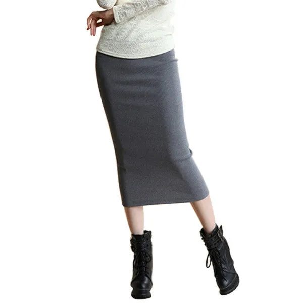 Summer Sexy Chic Pencil Skirts Office Look knitting Mid-Calf Solid Skirt Casual Slim Hip Women ladies skirts Saias Feminino Y3