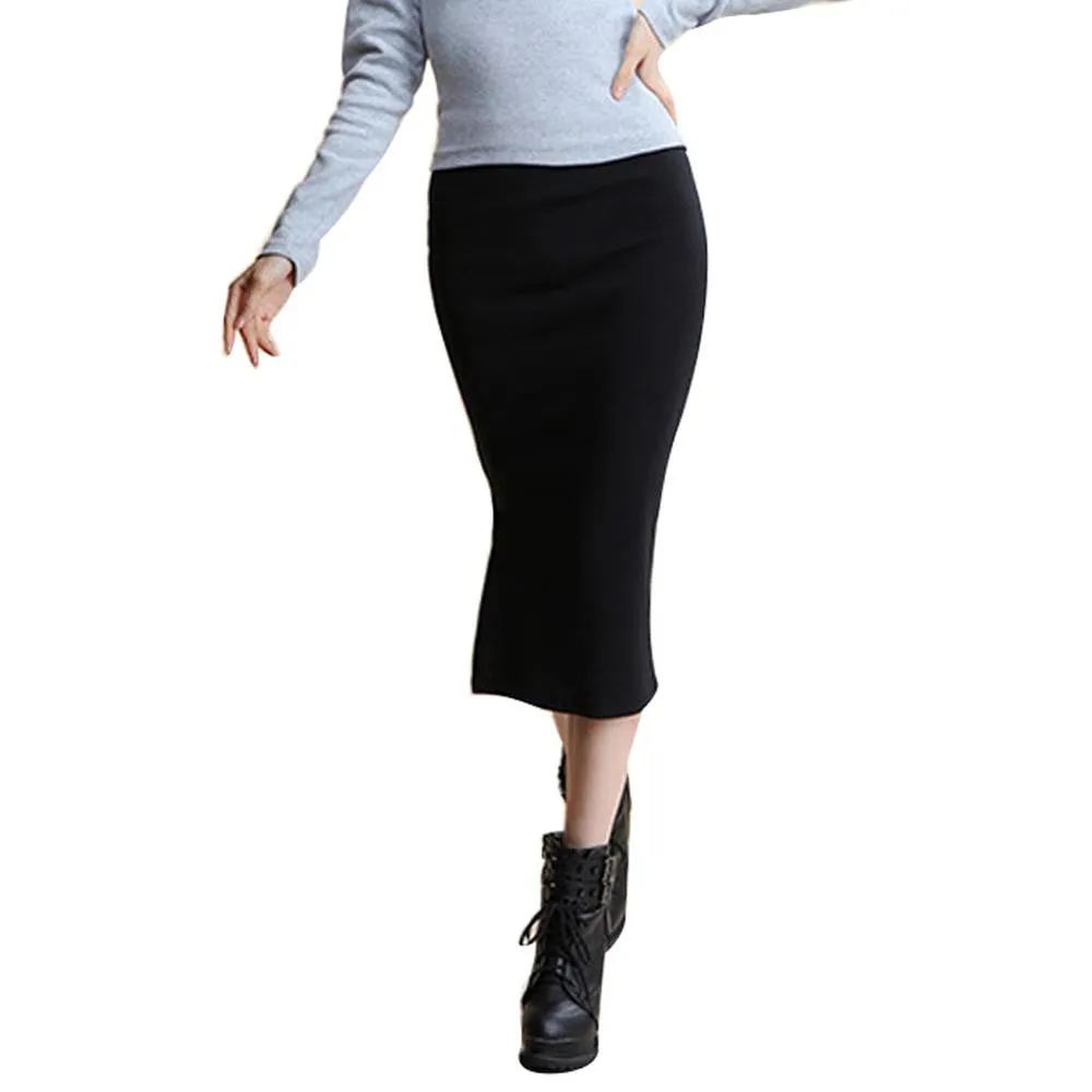 Summer Sexy Chic Pencil Skirts Office Look knitting Mid-Calf Solid Skirt Casual Slim Hip Women ladies skirts Saias Feminino Y3