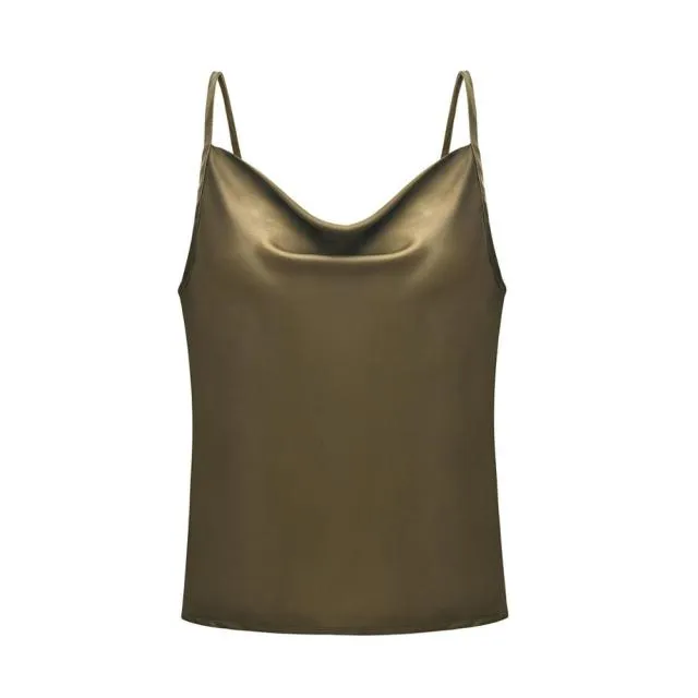 Summer Silk Satin Top With Adjustable Straps Backless Sexy Tops
