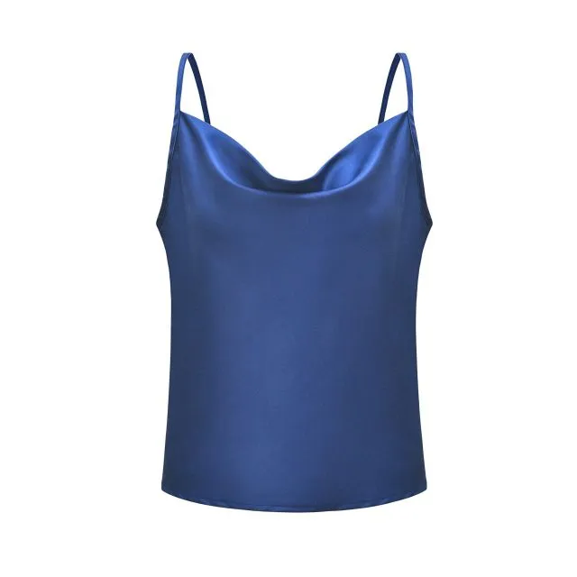 Summer Silk Satin Top With Adjustable Straps Backless Sexy Tops