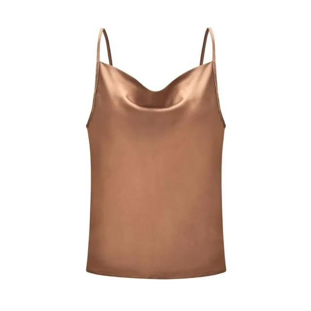Summer Silk Satin Top With Adjustable Straps Backless Sexy Tops