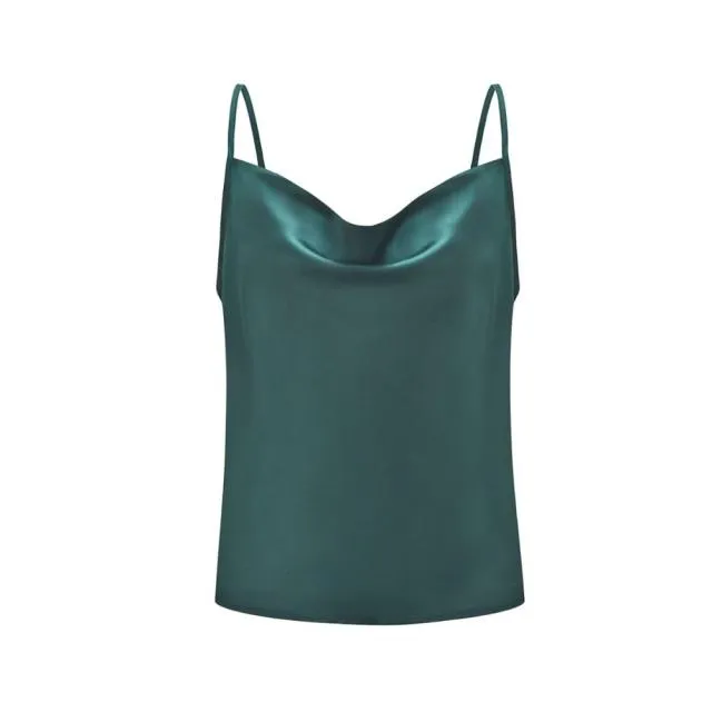 Summer Silk Satin Top With Adjustable Straps Backless Sexy Tops